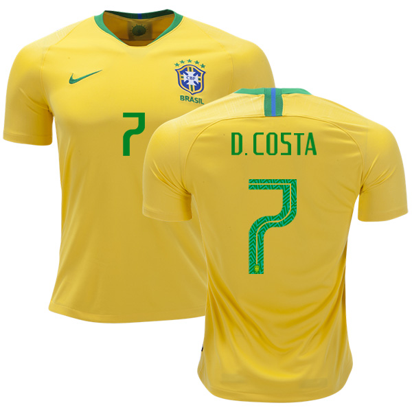 Brazil #7 D.Costa Home Kid Soccer Country Jersey